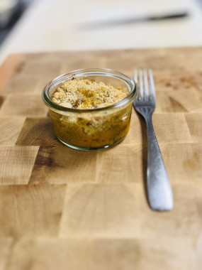 Ecrasé de patate douce, crumble châtaignes-noisettes